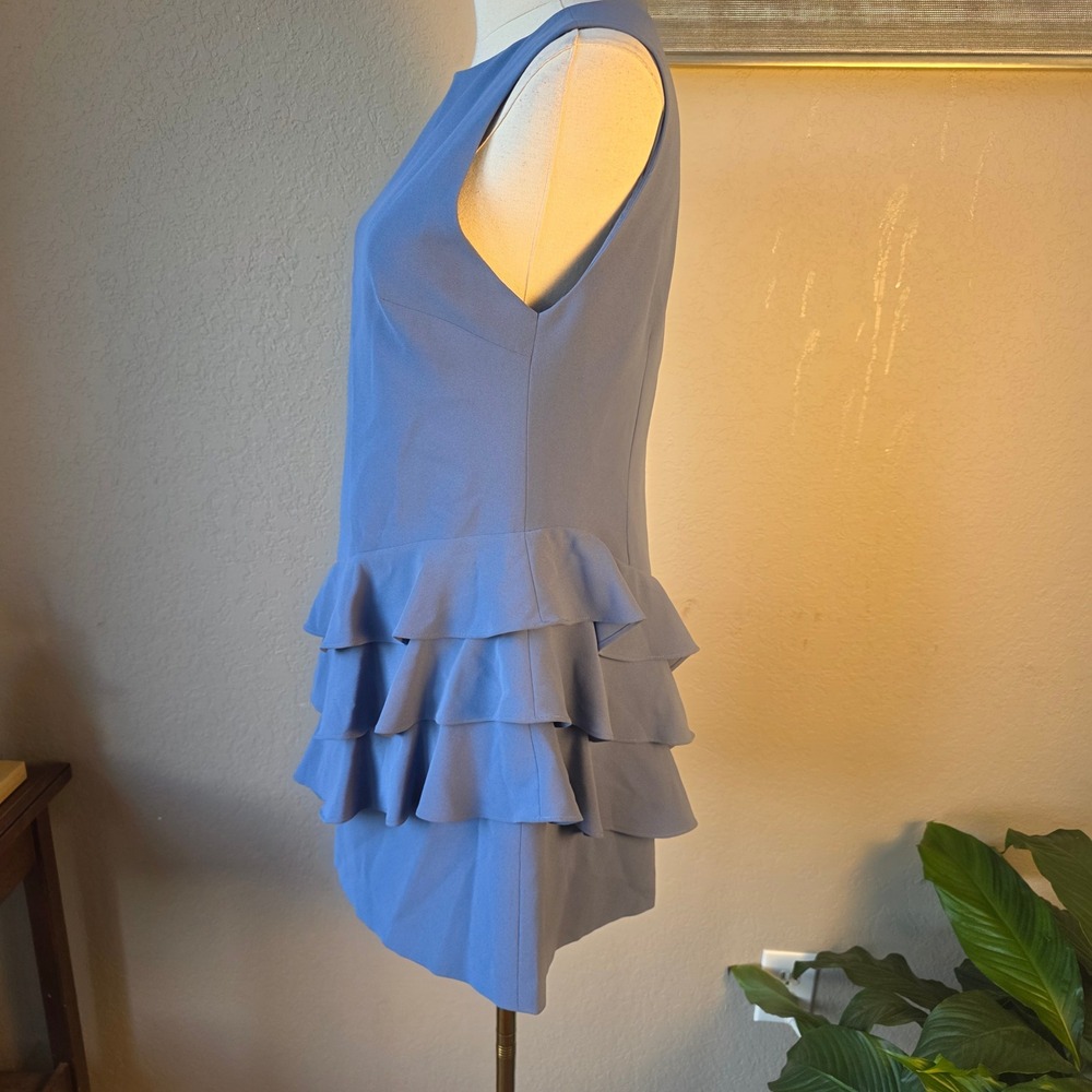 Alice + Olivia Women's Blue Sleeveless Asymmetric Ruffle Mini Dress Sz 2 - Picture 4 of 7
